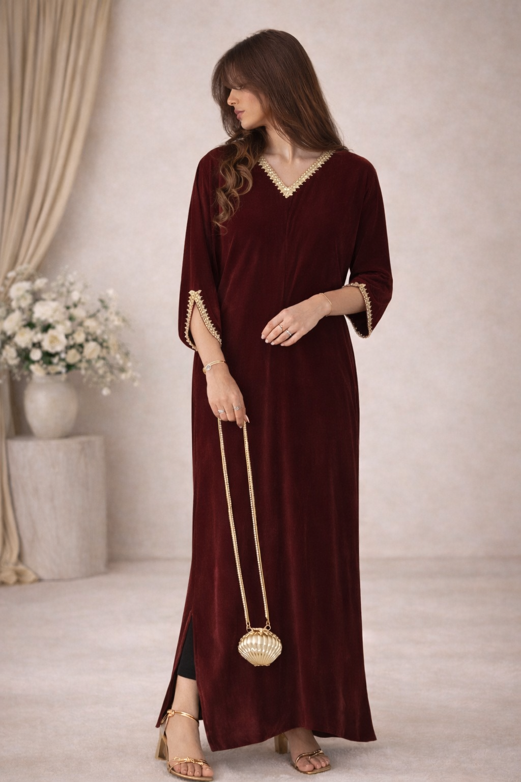 Veloura - Maroon Velvet Kaftan